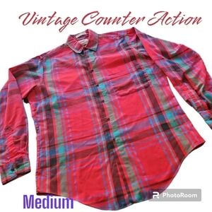 Vintage 70s Counter Action Plaid Button Down Shirt Med Korea Single Needle VGUC